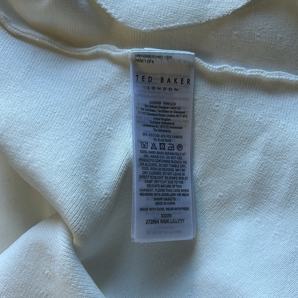 Ted Baker Lillyyy Fitted Peplum Top Ivory Long Sleeve Knit Stretch 3 US 8-10 NEW - Picture 9 of 12